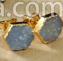 WT-E125 Gorgeous Tiny Sparkly Flat Agate Druzy Earring Hexagon Round Triangle square Druzy Earring Studs