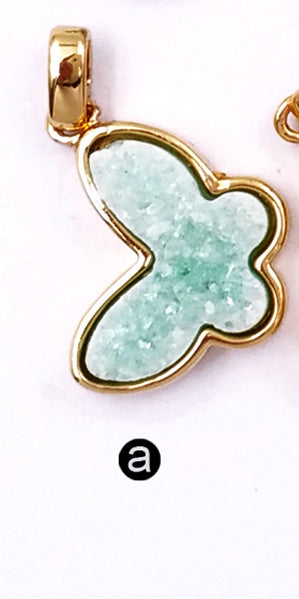 WT-P1325 WKT Wholesale New Arrival Natural Butterfly Drusy Agate Real Gold Silver Plated Pendant for Women