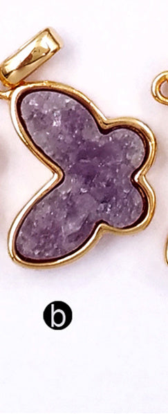WT-P1325 WKT Wholesale New Arrival Natural Butterfly Drusy Agate Real Gold Silver Plated Pendant for Women