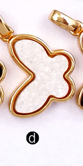 WT-P1325 WKT Wholesale New Arrival Natural Butterfly Drusy Agate Real Gold Silver Plated Pendant for Women