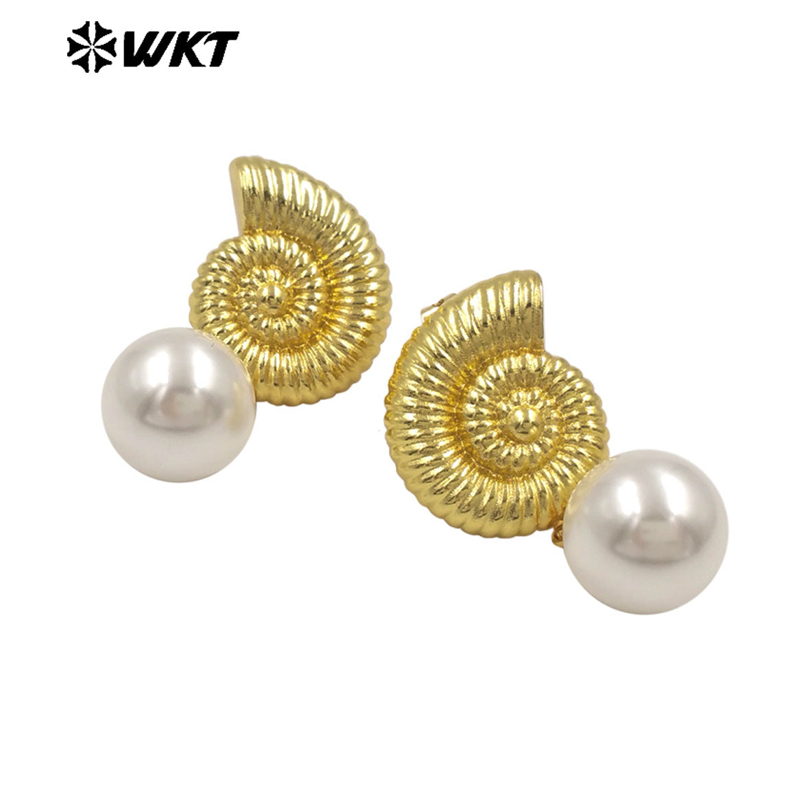 WT-ME132 Fashion Gold And Silver Plated Shell Shape Double Designs Brass With Artificial Pearl Earrings For Women Daily Wearing