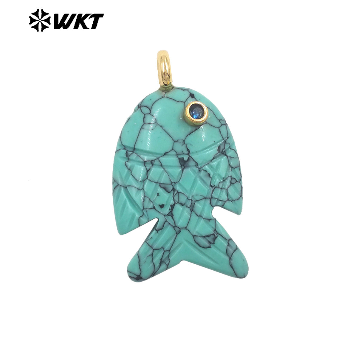 WT-P2137 Hot Sale Multi Natural Gemstones Setting In Zircon Gold Fish Shape Pendants As Women Fashion Necklace Accessories