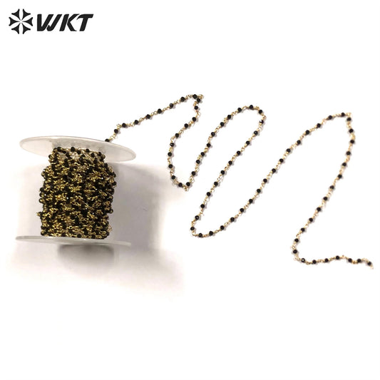 WT-RBC206 New and Beautiful Jewelry and Natural Black Crystal and Brass Making for Women Wire Wrapped Rosary Beads Necklace