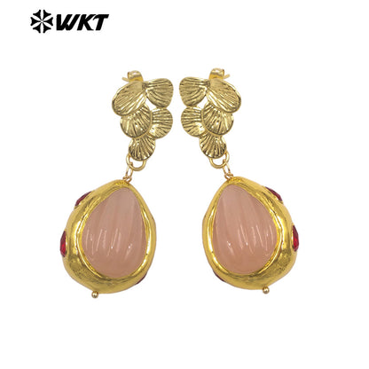 WT-E805 High Quality 18K Gold Plated Hand Carved Colorful Glaze Waterdrop Shape Earrings For Female Party Wearing Jewelry