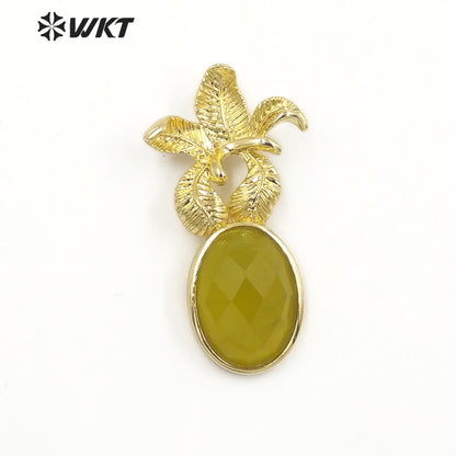 WT-P1923 Fashion Design Trendy New Precious Colorful Stone Flower Shaped Oval Amazonite Amethyst Gemstone Pendants