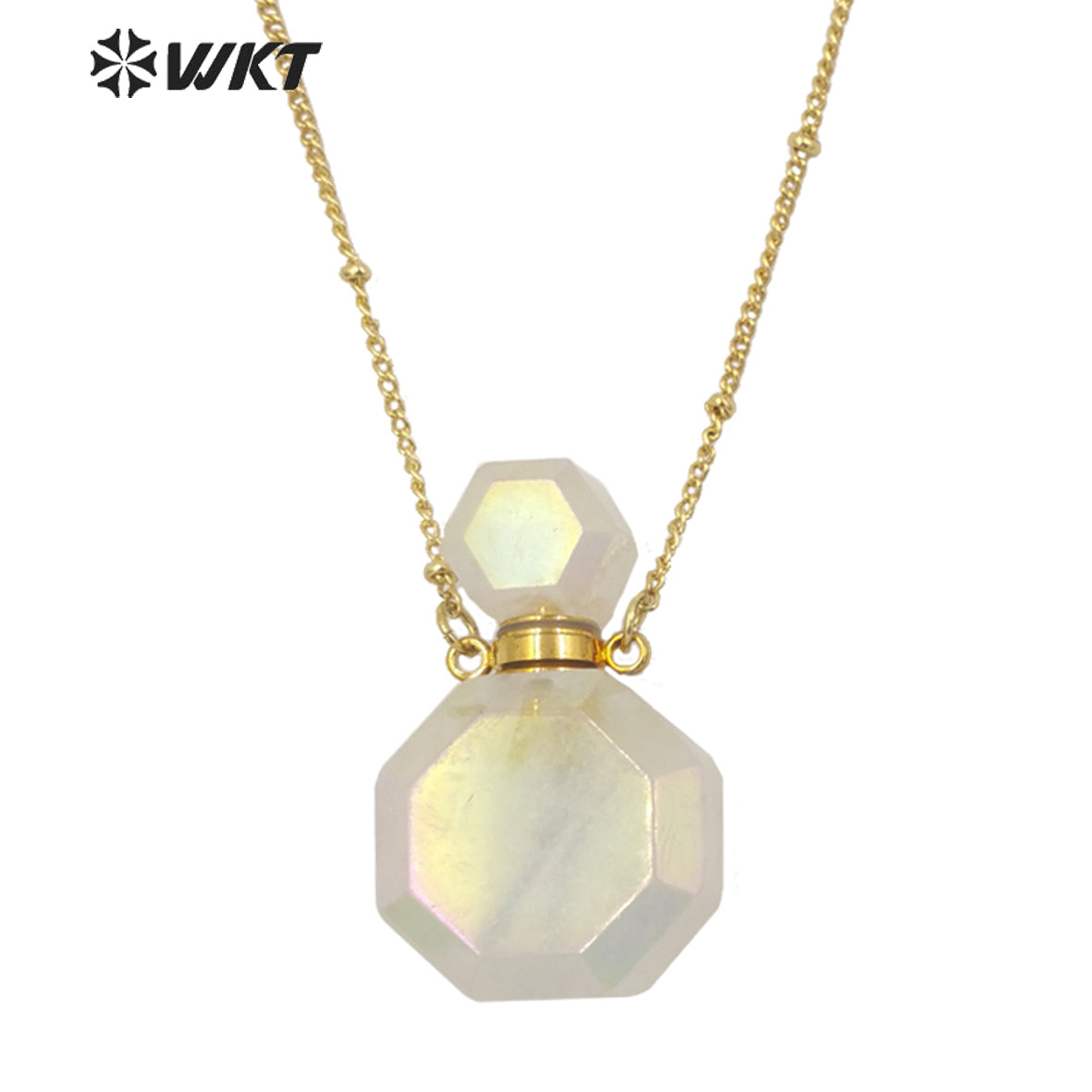 WT-N1356 WKT Colorful Delicate Natural Stone Perfume Bottle Perfume Necklace Pink Quartz Amethyst Amazonites Pendant for Women