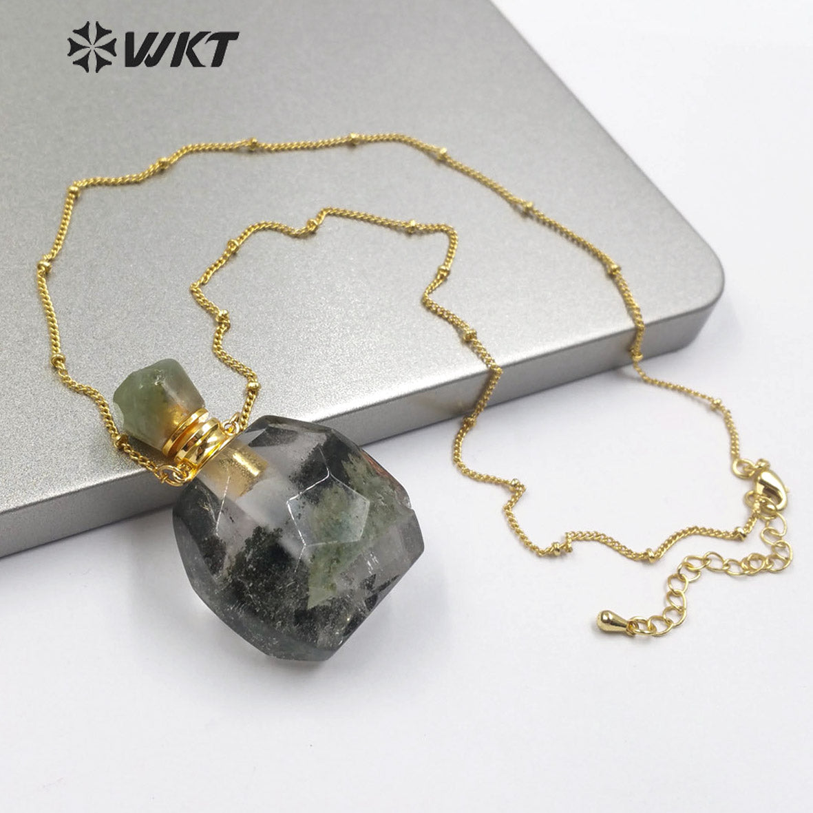 WT-N1178 Wholesale Natural Moss Quartz Stone Perfume Bottle Necklace Rose Quartz Necklace Women Stylish Coral Jade Necklace