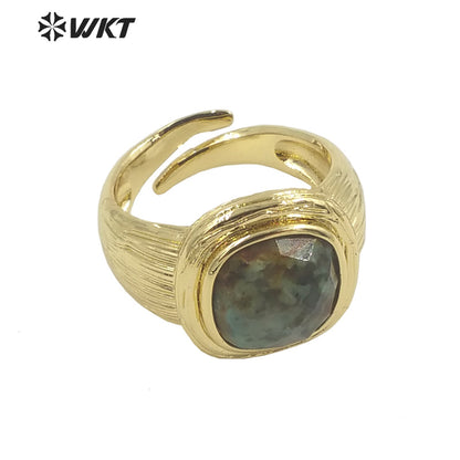 WT-R455 New Design Satin Finished Simple Stone Women Ring 18k Gold Plated square Stone Gemstone Party Ring