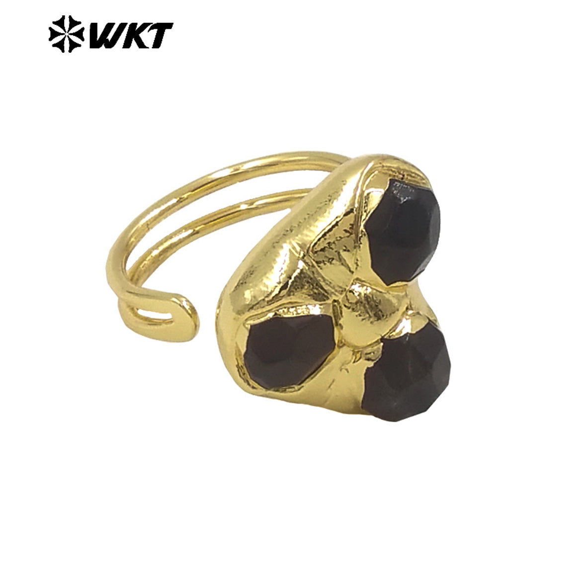 WT-R570 Popular Fashion Women Triple Gemstones Ring Assemble Triangle Shape Gold Plated Adjustable Size Lovely Jewelry Gift
