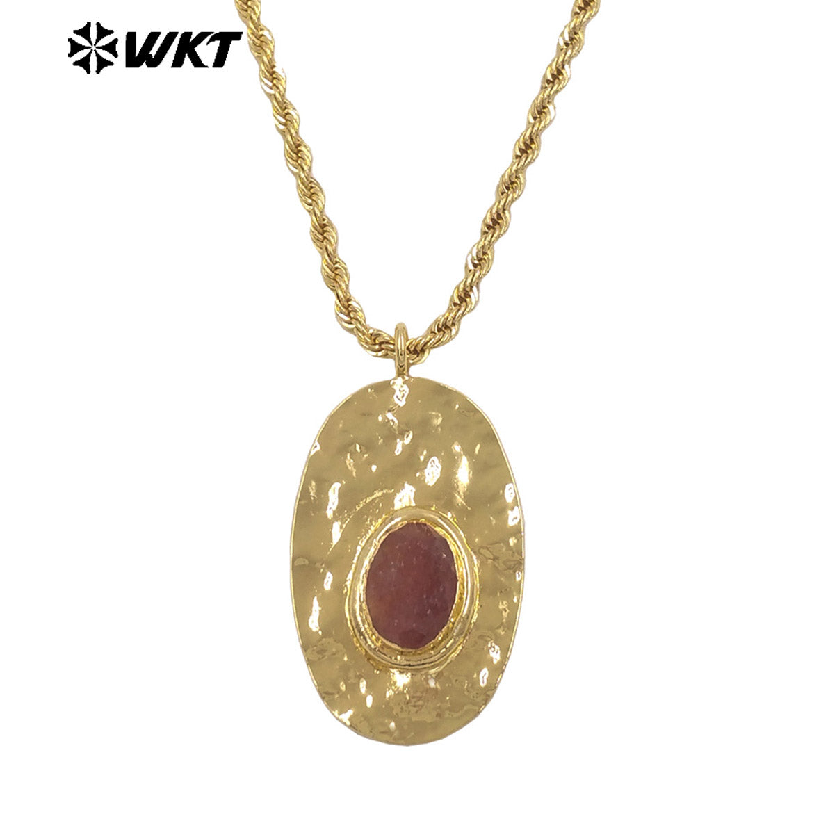 WT-N1538 Elegant Style Brass Chain With Gold Plated Natural Gemstone Oval Pendant Necklace For Lady Friend Birthday Gift