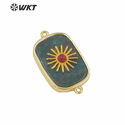 WT-C297 Newest Design High Polish Surface Natural Stone Double Loops Connectors Women Gold Bezel Precious Stone Connectors