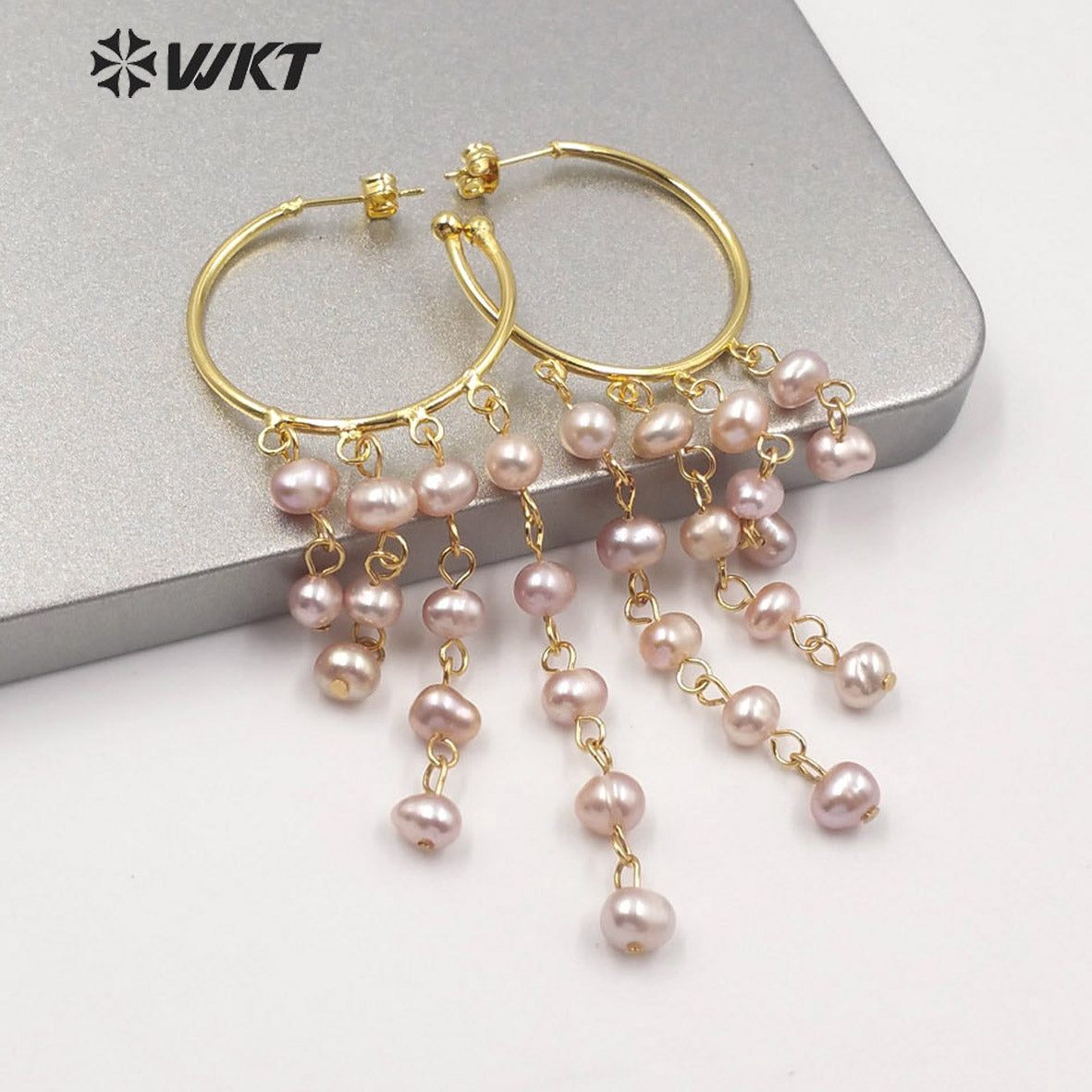 WT-MPE039 Most Hot Sales Natural Freshwater Pearl Beads Statement Earrings Round Hoop Lady Elegant Pearl Earrings