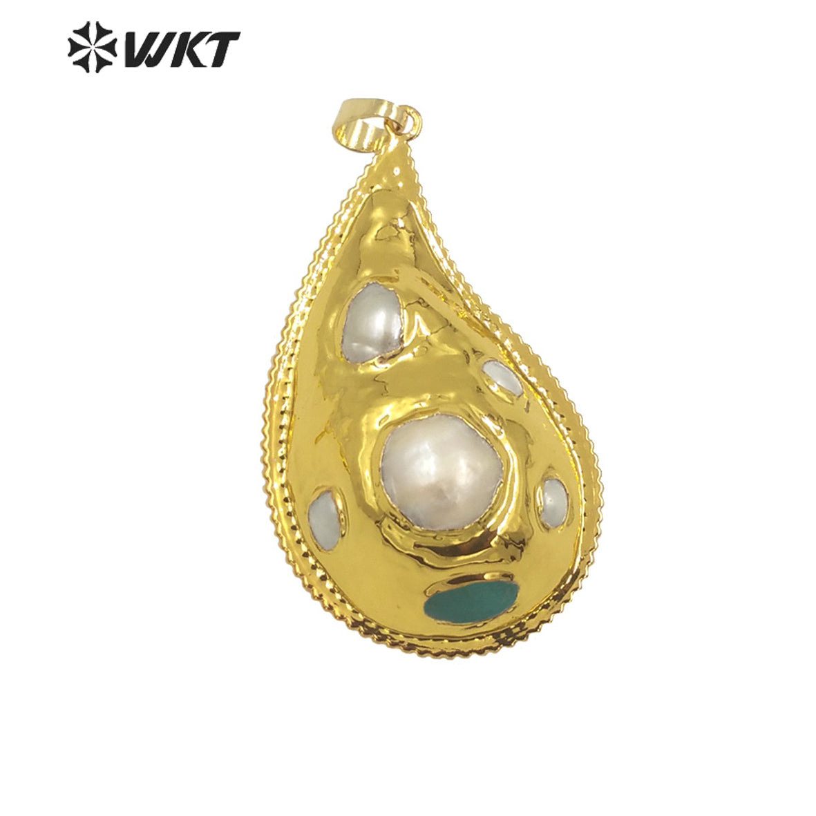 WT-JP360 Wholesale Fashion 18K Real Gold Plated Handmade Freshwater Pearl Setting Trumpet Shape Lovely Jewelry Pendants