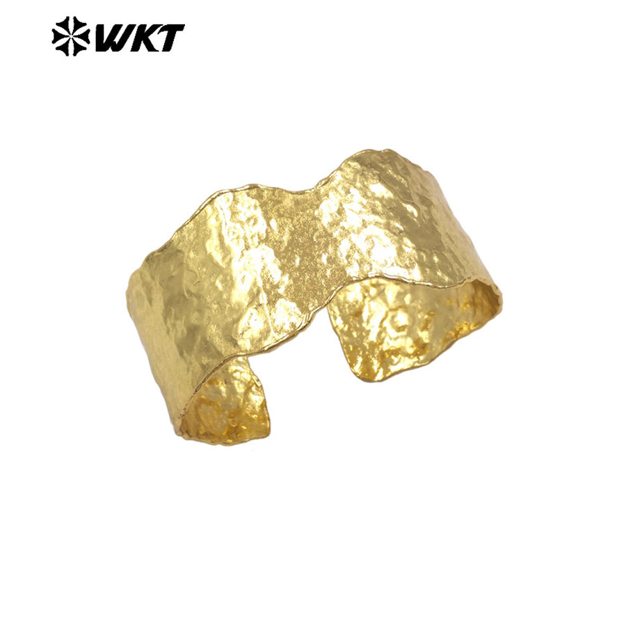 WT-B701 Boutique Yellow Brass 18K Gold Plated Uneven And Smooth Double Designs Women Cuff Bangles For Fashion Patry Jewelry