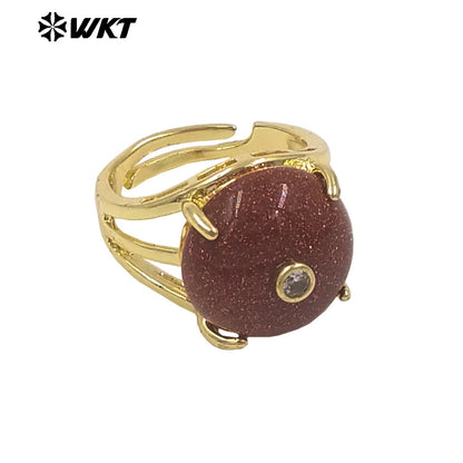 WT-R603 Newest Lovely Style Gold Plated Natural Gemstones And Zircon Round Women Rings For Party Wearing Decorative Jewelry