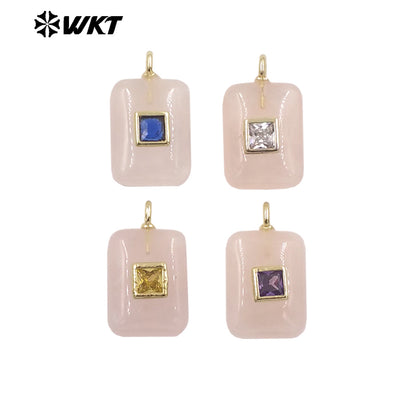 WT-P2020 Cute Wonderful Setting In Colorful Square Zircon Natural Gemstones Pendant For Women Necklace Making Accessory