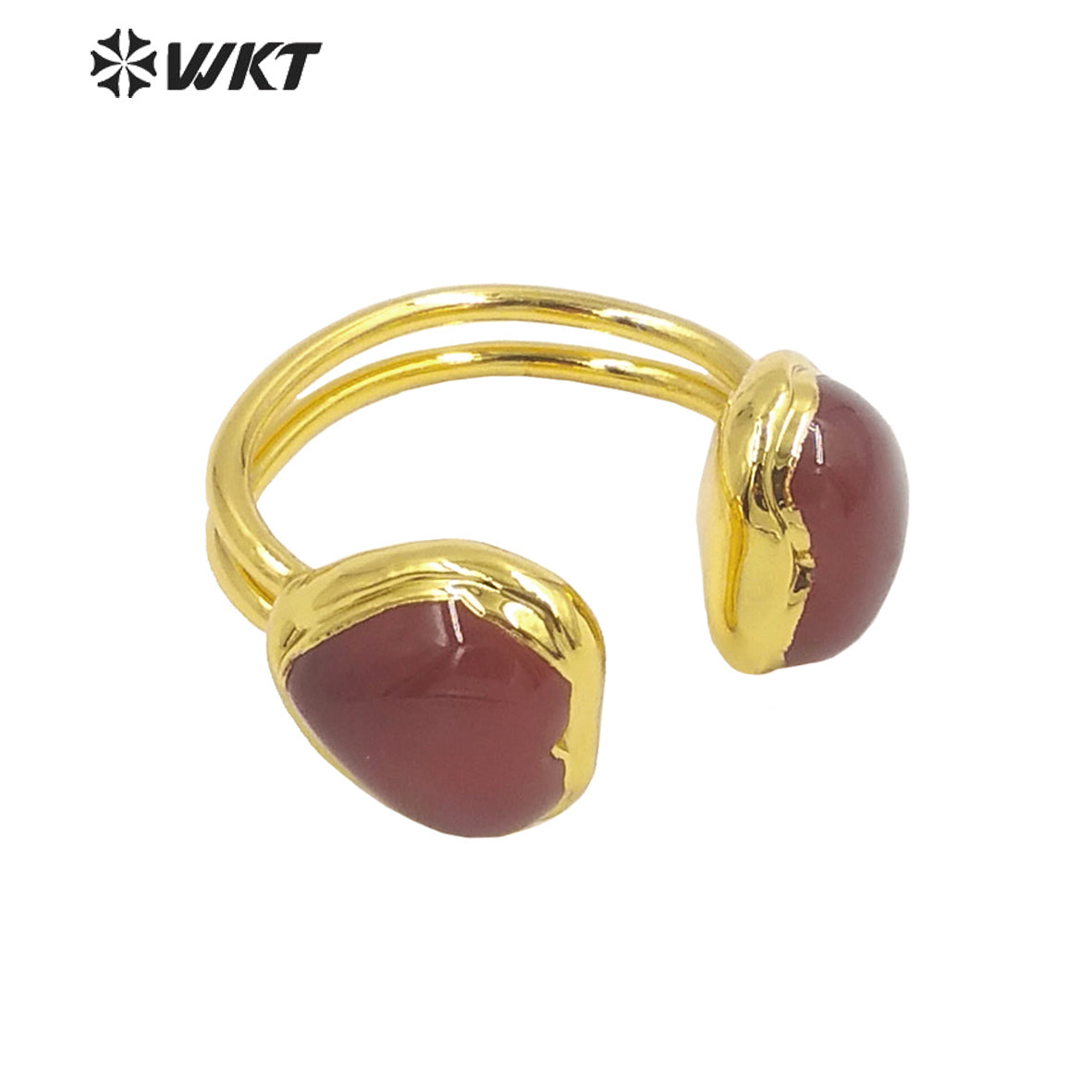 WT-R430 Amazing Double Heart Stone Party Ring 18k Real Gold Plated Lovely Women Jade Stone Ring for Friend Gift