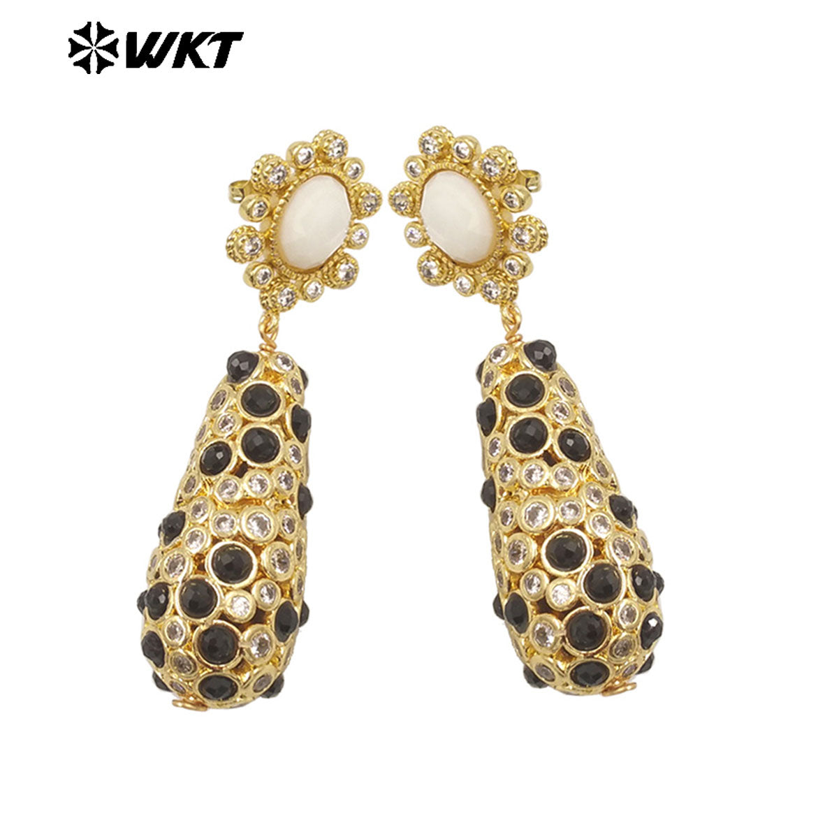 WT-E757 Amazing Popular Fashion Gold Plated Long Dangle Drop With Natural Stond Beads Setting Women Earrings