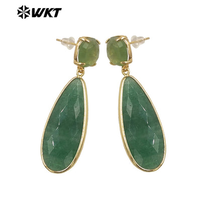 WKT-E759 Exquisite Super Colorful Long Earring Waterdrop Shape Natural Stone Material Accessory for Women Birthday Gifts