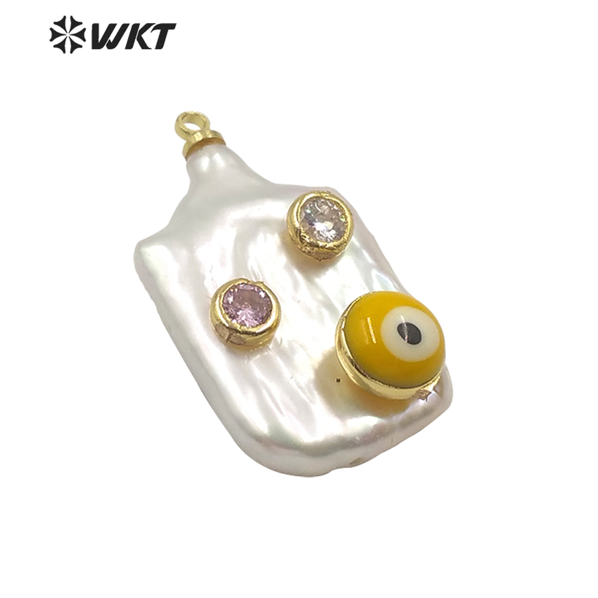 MP141 Hot Sales Natural Freshwater Pearl Pendant Long Rectangle White Pearl Pendant With CZ Charms for Necklace