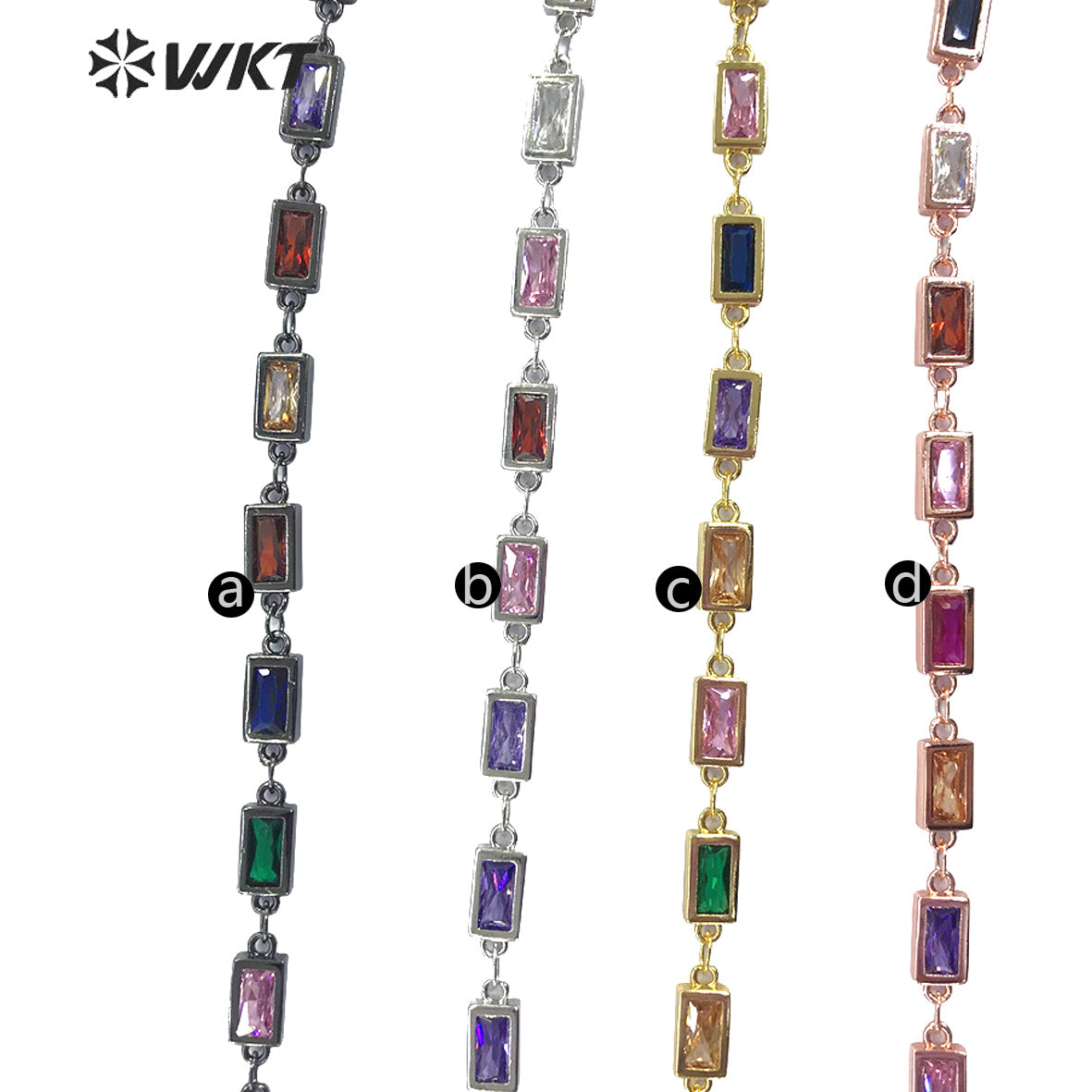 WT-BC122 Newest Fashion Square Cubic Zircon Chain for Women's Jewelry Making Bracelet Necklace Brass Chains