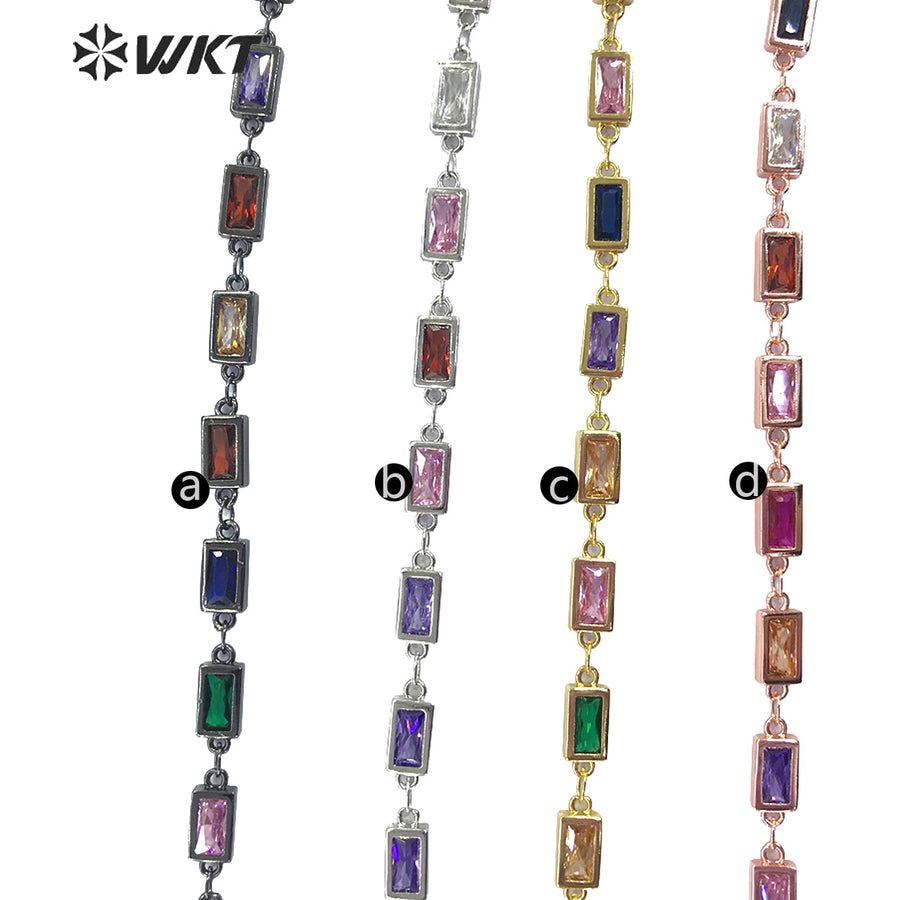 WT-BC122 Newest Fashion Square Cubic Zircon Chain for Women's Jewelry Making Bracelet Necklace Brass Chains
