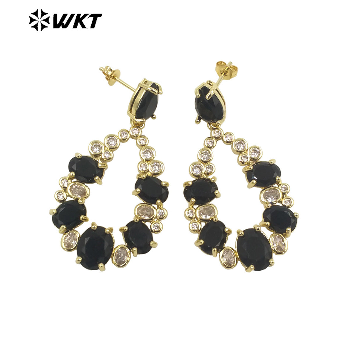 WT-ME087 Wholesale Fashion Micropaved Setting Cubic Zircon Dangle Earrings Studs 18k Real Gold Plated Teardrop Women Earrings