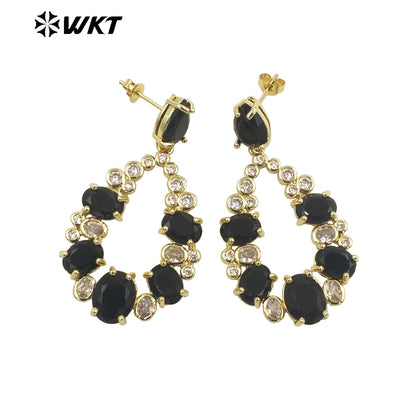 WT-ME087 Wholesale Fashion Micropaved Setting Cubic Zircon Dangle Earrings Studs 18k Real Gold Plated Teardrop Women Earrings