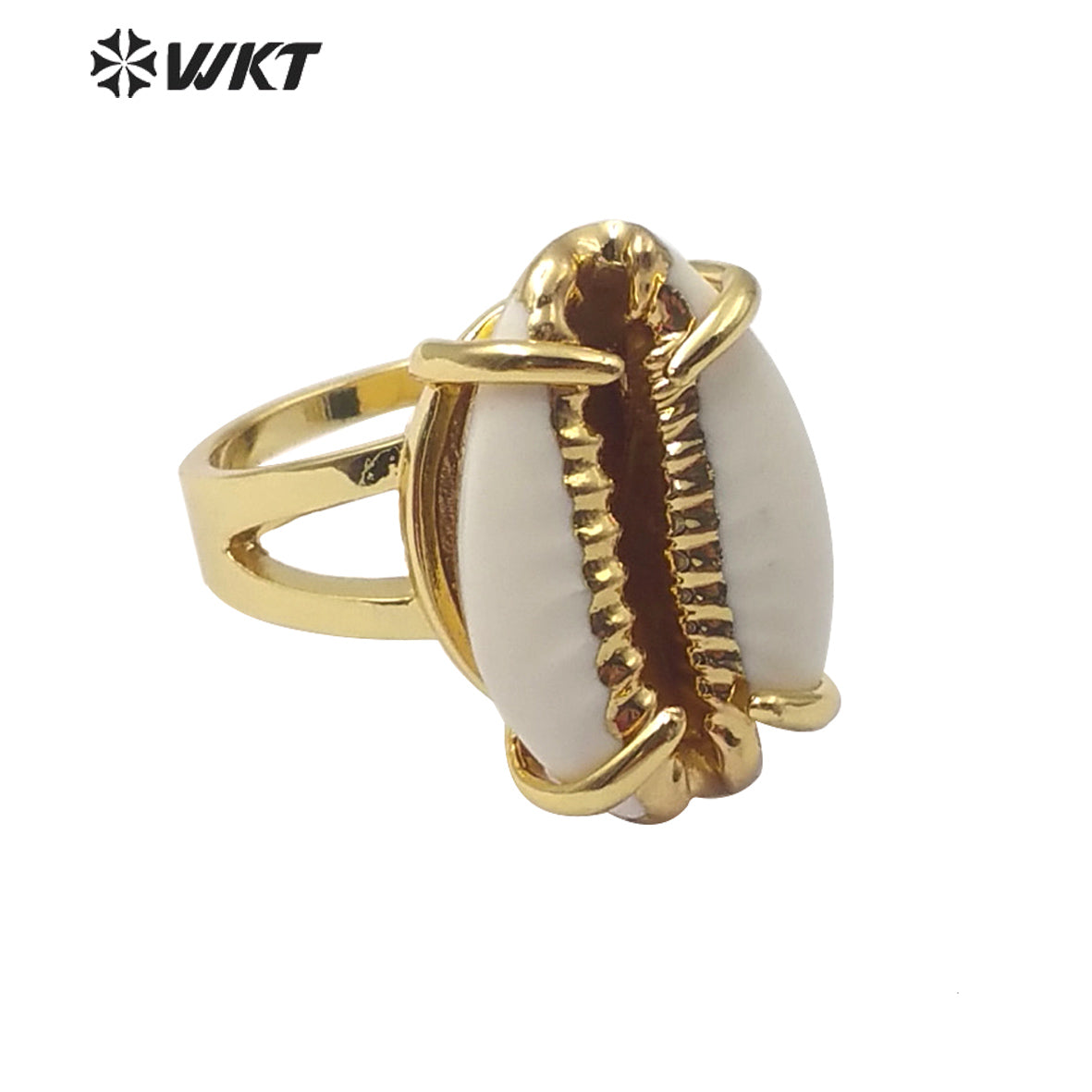 WT-R349 Newest Adjustable Size Gold Prong Setting Cowrie Ring Fashion Charm Jewelry Natural Cowrie Rings