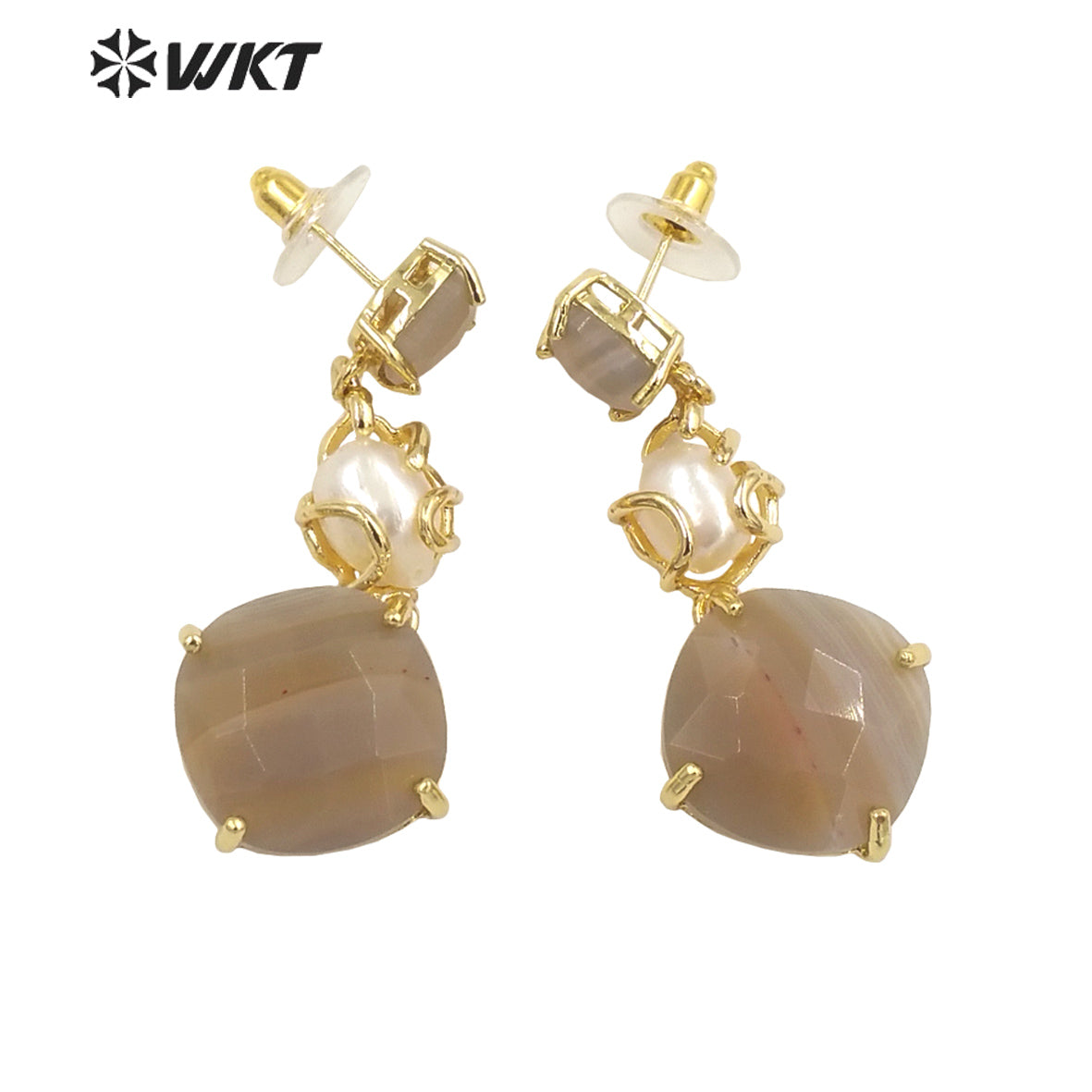 WT-MPE116 European and American Retro Exaggerated Round Shape Colorful Inlaid with Pearl Flowers Earrings
