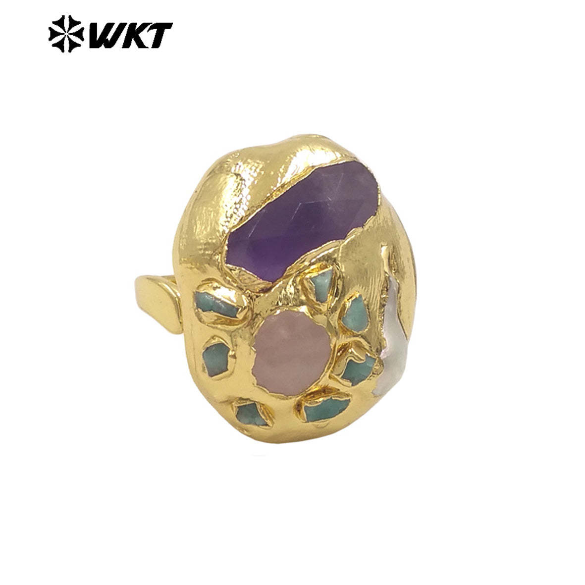 WT-MPR139 Wholesale Gorgeous Trend Style Multi Stones With Natural Pearl Gold Plated Rings For Women Beautiful Jewelry Gift