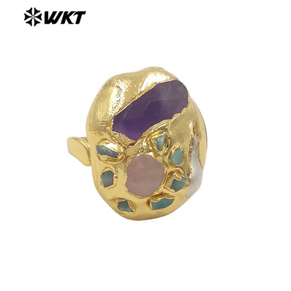 WT-MPR139 Wholesale Gorgeous Trend Style Multi Stones With Natural Pearl Gold Plated Rings For Women Beautiful Jewelry Gift