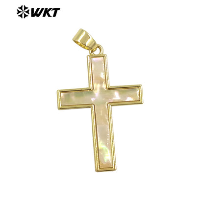WT-JP378 Wholesale Newest Religious Christian Fashion Gold Natural Shell Cross Pendants for Unisex Jewelry Design