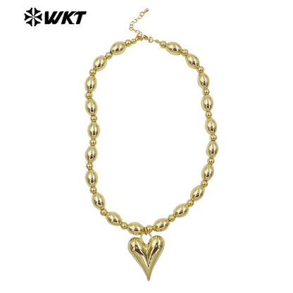 WT-JFN16 Amazing 18K Real Gold Plated Nontarnishable Yellow Brass Hand Strand Beads Bullet Ball Shape Metal Necklace
