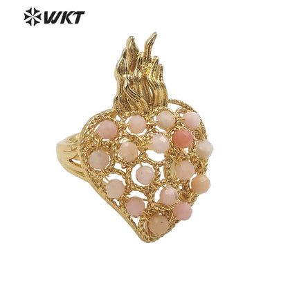WT-R454 WKT New Design 18k Gold Plated Handmade Gemstone Fire Torch Ring Natural Precious Birthday Stone Ring