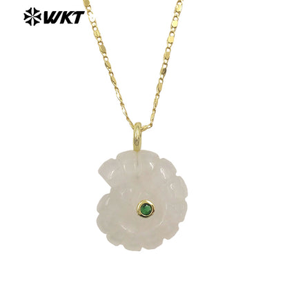 WT-N1510 Hot Sale Gold Thin Chain With Natural Gemstones Carved Trumpet Pendant Necklace As Women Daily Wearing Jewelry