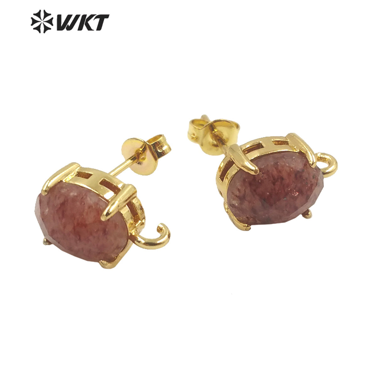 WT-E678 Women New Fashion Jewelry Findings Earrings Studs 18k Real Gold Plated Claw Setting Gemstone Studs with Hoop