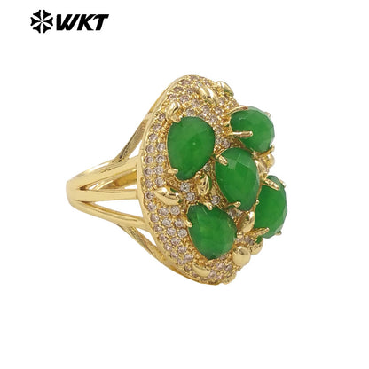 WT-R543 Wholesale Fashion Gold Plated Micropave Zircon Setting With Natural Faceted Gemstone Birthday Stone Ring for Women