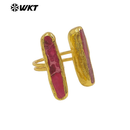 WT-R610 Popular Sale 18K Gold Plated Double Natural Gemstones Rings Adjustable Size As Female Fashion Daily Matching Jewelry