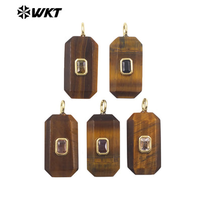 WT-P2084 Unique Colorful Zircon And Natural Gemstone Faceted Geometric Gold Pendants As Necklace Jewelry Design Accessory