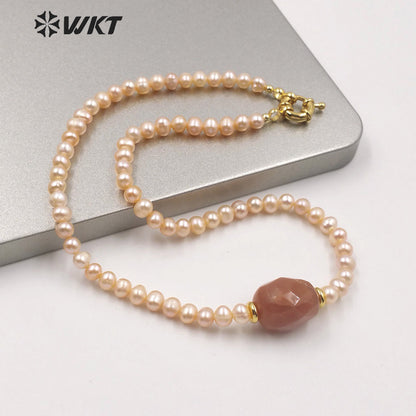 WT-JN120 WKT Gorgeous Women Natural Freshwater Pearl Choker Necklace 6mm Irregular Pearl Beads Choker Necklace With Theme Stone
