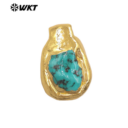 WT-P2035 Delicate Gold Plated Natural Quartz And Turquoise Irregular Little Stone Pendant For DIY Making Friend Gift Jewelry