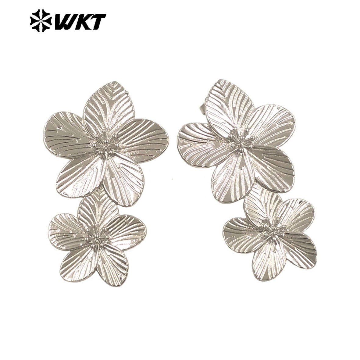 WT-E768 New Design Wholesale 18K Gold Plated and Silver Delicate Floral Connection Earrings for Women As Special Birthday Gifts