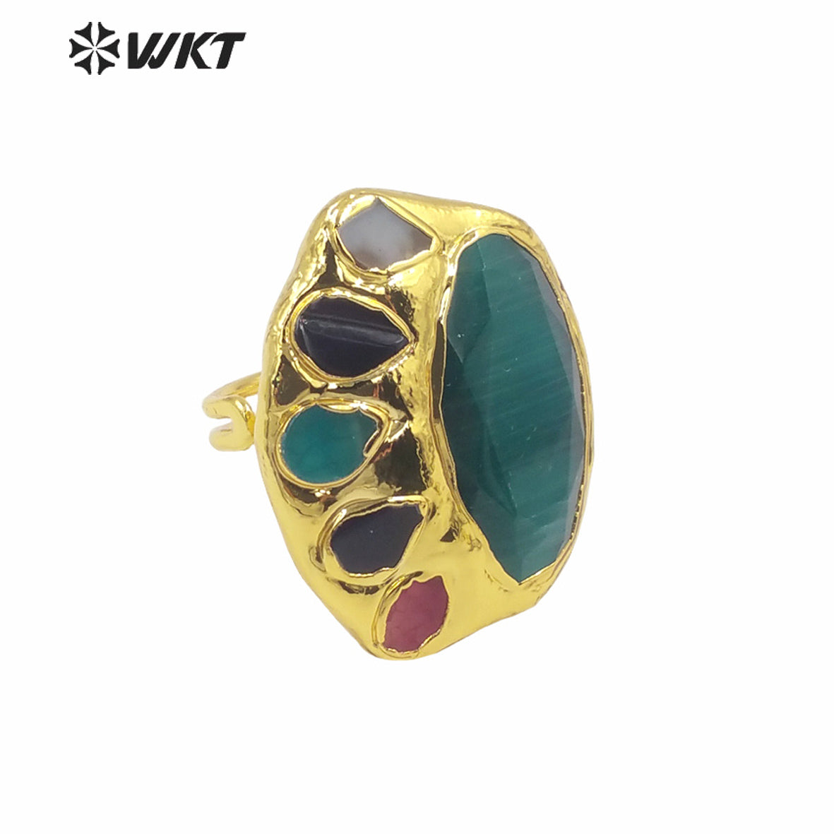 WT-R472 New Design Colorful Gemstone Ring With Pearl Charms Women Fashion Gold Plated Peacock Stone Ring Boho Charming Ring