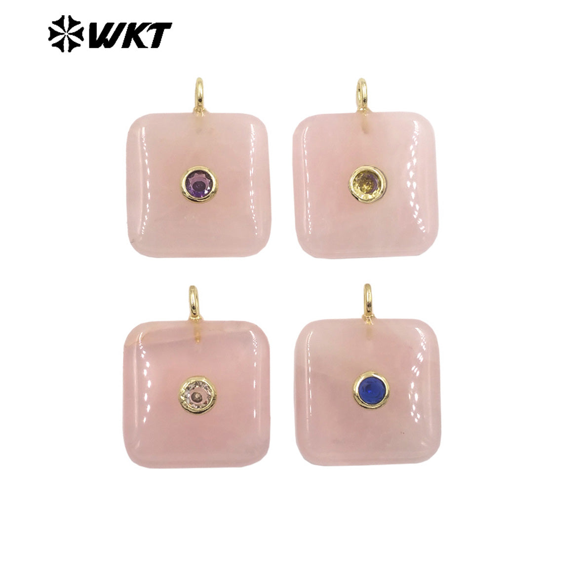 WT-P2023 Popular Sales Lapis Square Natural Gemstones And Colorful Zircon Pendant For Fashion Jewelry Necklace DIY Design