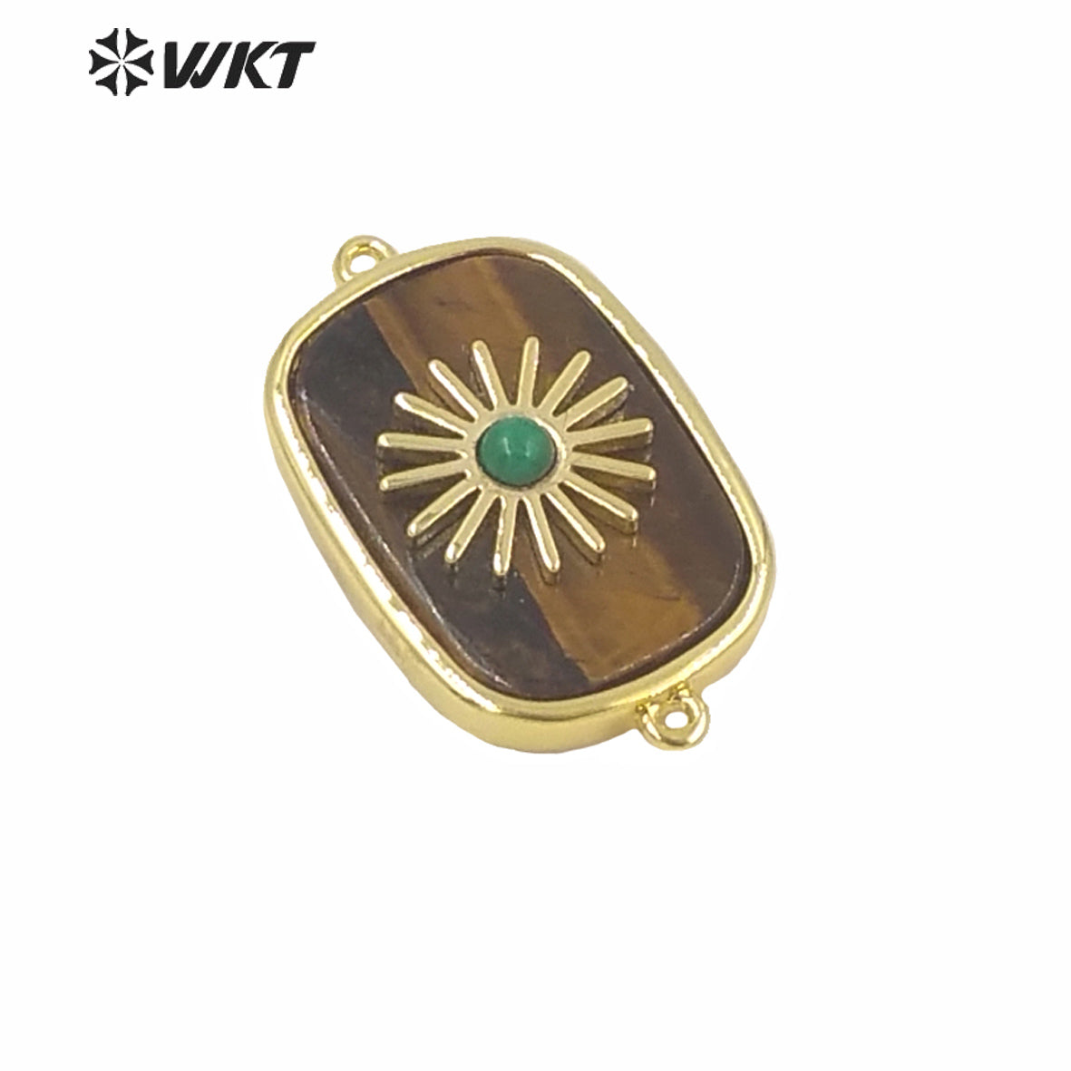 WT-C297 Newest Design High Polish Surface Natural Stone Double Loops Connectors Women Gold Bezel Precious Stone Connectors