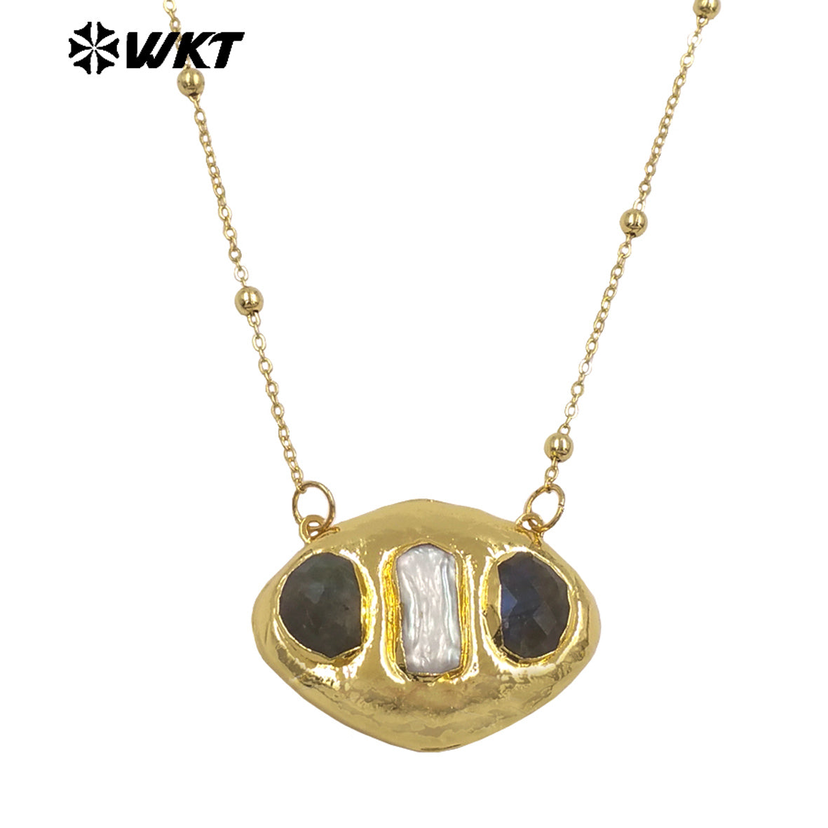 WT-JN403 Delicate Unique 18K Gold Plated Natural Gemstones And Pearl Pendant Necklaces For Girl Party Matching Decorative