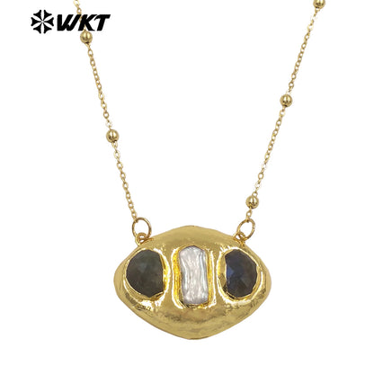 WT-JN403 Delicate Unique 18K Gold Plated Natural Gemstones And Pearl Pendant Necklaces For Girl Party Matching Decorative