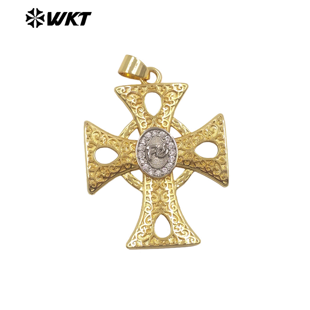 WT-MP331 Newest High Quality Gold Plated Yellow Brass Cross Shap Pendant For Women Religious Style Necklace DIY Making