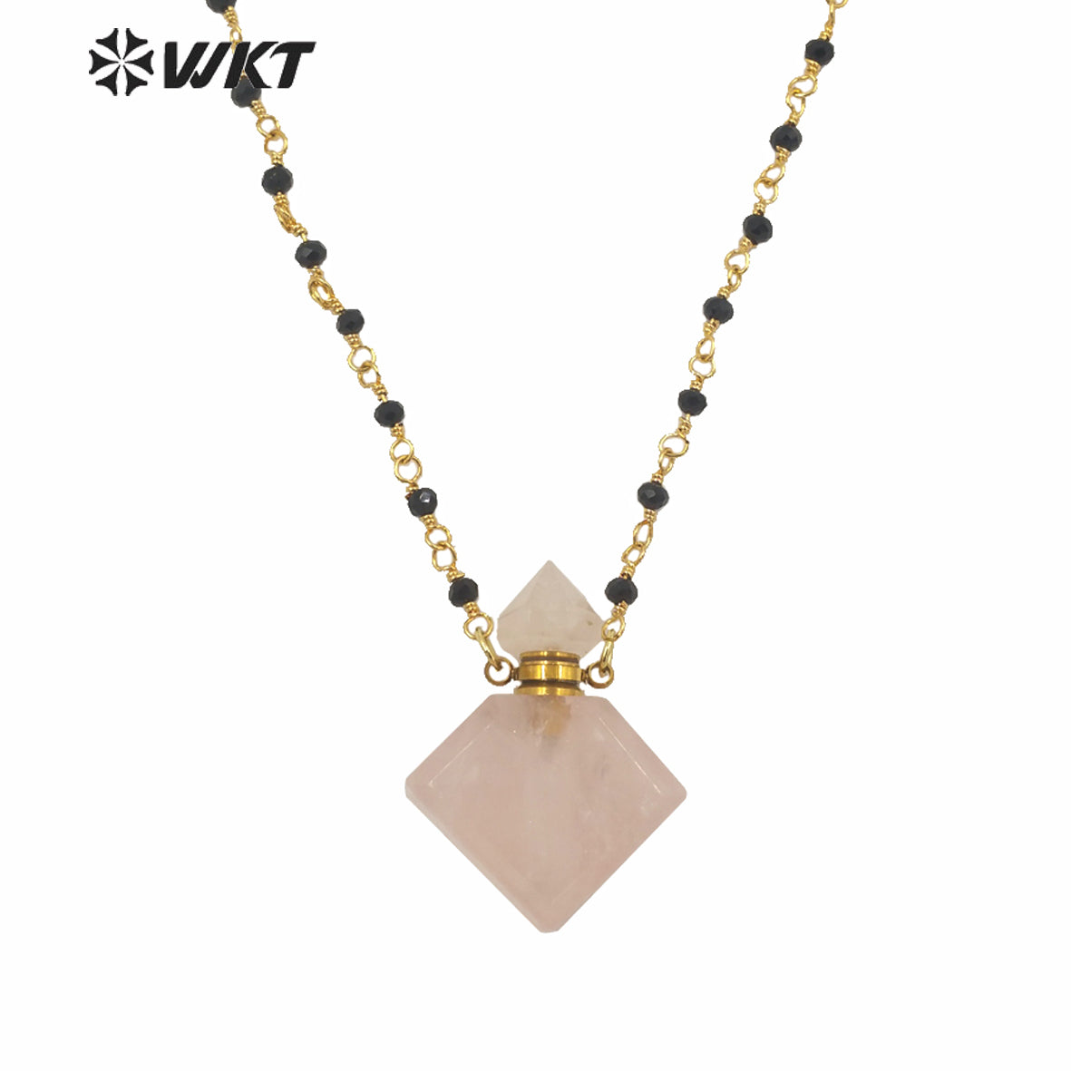 WT-N1229 WKT New Design Natural Precious Faceted Gemstone Essence Oil Bottle Necklace Hot Beads Chain Perfume Bottle Necklace